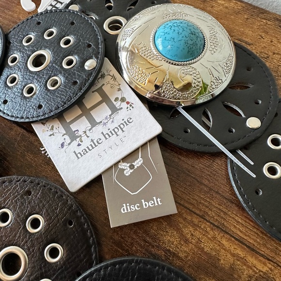 Haute Hippie Black Faux Leather Disc Belt Silver Accents Western Bohemian NWT - Picture 4 of 7